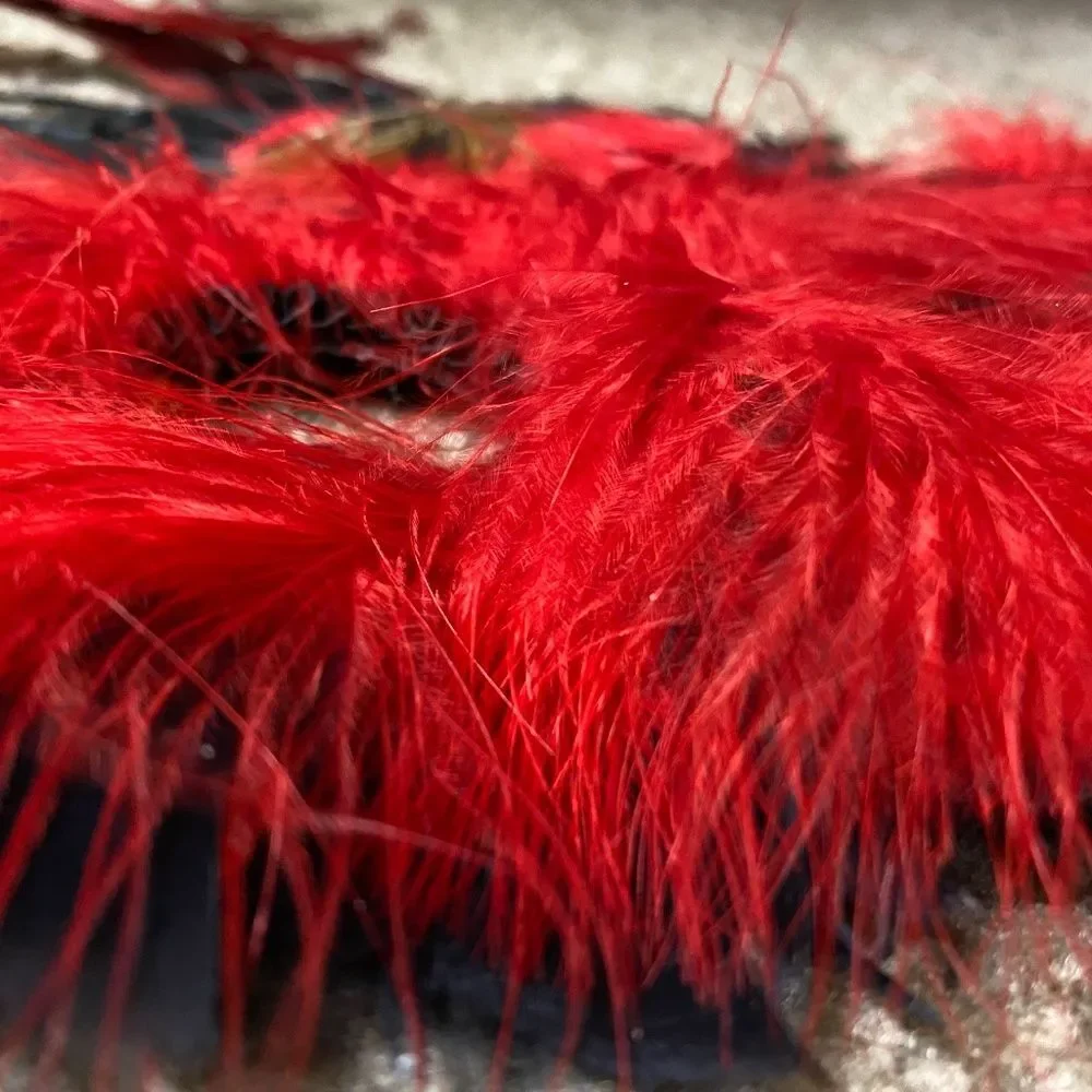*8A Masquerade mask Red & Black fuzzy Feather Look Party Mask.